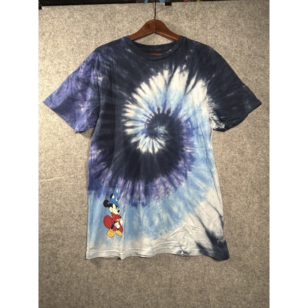 Disney Vans Fantasia Sorcerer Mickey Tie Dye T-Shirt Blue Spiral Graphic LARGE